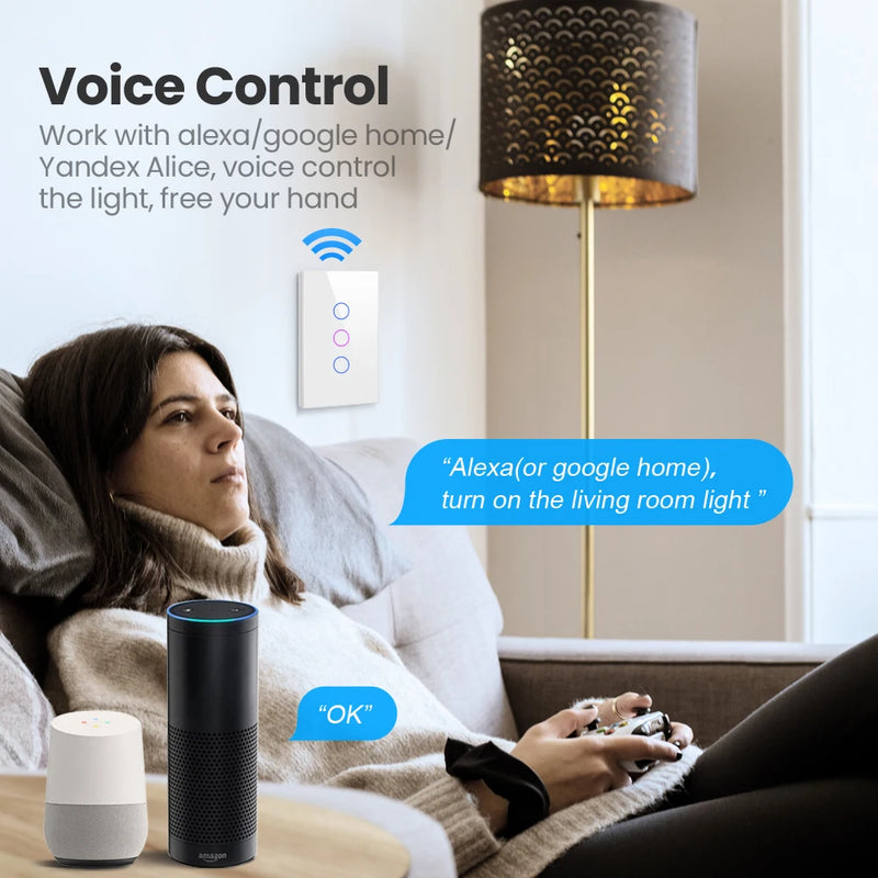 AVATTO Tuya WiFi Switch No Neutral Wire Required, RF433 Smart Home Interruptor Light Switch US 1/2/3 Works for Alexa Google home